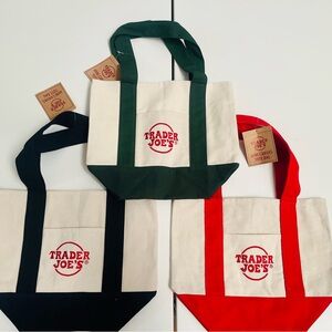 Canvas Mini Tote Bag Set - Red, Green, Black